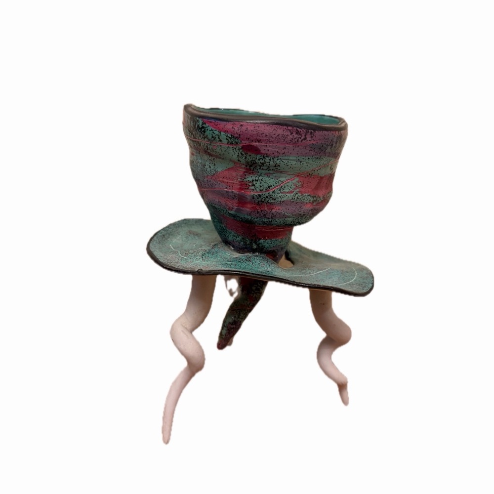 Studio Art Pottery Tornado Sculptural Tripod Vessel